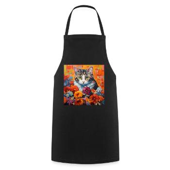 chat, motif de chat, fleurs, cadeau, idée cadeau - Tablier de cuisine - noir - Devant - AI Model Male 185 dark (185cm)