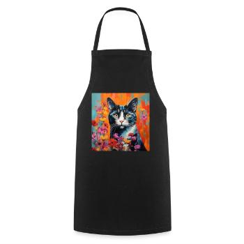 chat, motif de chat, fleurs, cadeau, idée cadeau - Tablier de cuisine - noir - Devant - AI Model Male 185 dark (185cm)