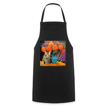 cat, cat motif, flowers, gift, gift idea - Cooking Apron - black - Front - AI Model Male 185 dark (185cm)