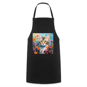 chat, motif de chat, fleurs, cadeau, idée cadeau - Tablier de cuisine - noir - Devant - AI Model Male 185 dark (185cm)