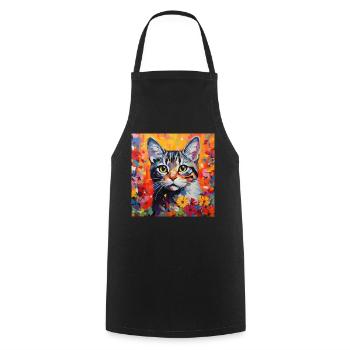 cat, cat motif, flowers, gift, gift idea - Cooking Apron - black - Front - AI Model Male 185 dark (185cm)