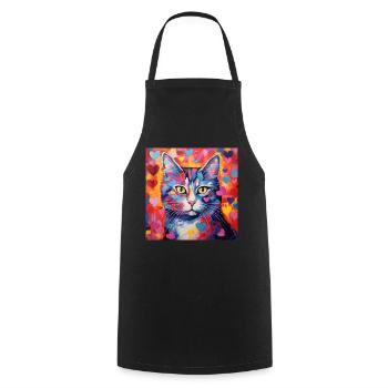 Katze, katzenmotiv, herz, geschenk, geschenkideen - Kochschürze - Schwarz - Vorne - AI Model Male 185 dark (185cm)