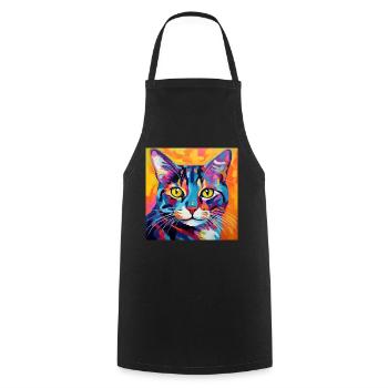 Katze, katzenmotiv, popart, geschenk, geschenkidee - Kochschürze - Schwarz - Vorne - AI Model Male 185 dark (185cm)