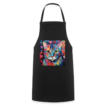 Katze, katzenmotiv, herz, geschenk, geschenkideen - Kochschürze - Schwarz - Vorne - AI Model Male 185 dark (185cm)