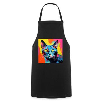 Katze, katzenmotiv, popart, geschenk, geschenkidee - Kochschürze - Schwarz - Vorne - AI Model Male 185 dark (185cm)