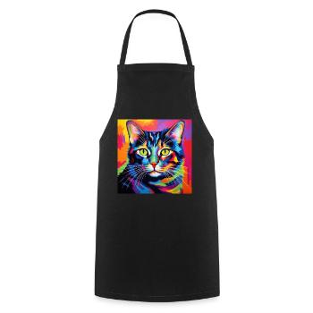 Katze, katzenmotiv, popart, geschenk, geschenkidee - Kochschürze - Schwarz - Vorne - AI Model Male 185 dark (185cm)