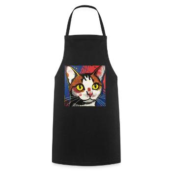 Katze, katzenmotiv, comic, geschenk, geschenkideen - Kochschürze - Schwarz - Vorne - AI Model Male 185 dark (185cm)