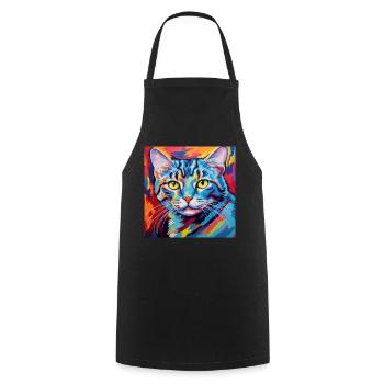 Katze, katzenmotiv, popart, geschenk, geschenkidee - Kochschürze - Schwarz - Vorne - AI Model Male 185 dark (185cm)