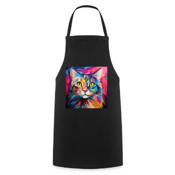 Katze, katzenmotiv, popart, geschenk, geschenkidee - Kochschürze - Schwarz - Vorne - AI Model Male 185 dark (185cm)
