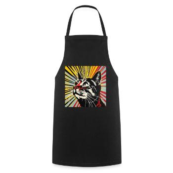Chat, motif de chat, bande dessinée - Tablier de cuisine - noir - Devant - AI Model Male 185 dark (185cm)