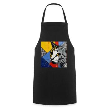 Katze, katzenmotiv - Kochschürze - Schwarz - Vorne - AI Model Male 185 dark (185cm)