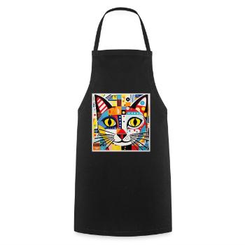 Chat, Motif De Chat - Tablier de cuisine - noir - Devant - AI Model Male 185 dark (185cm)