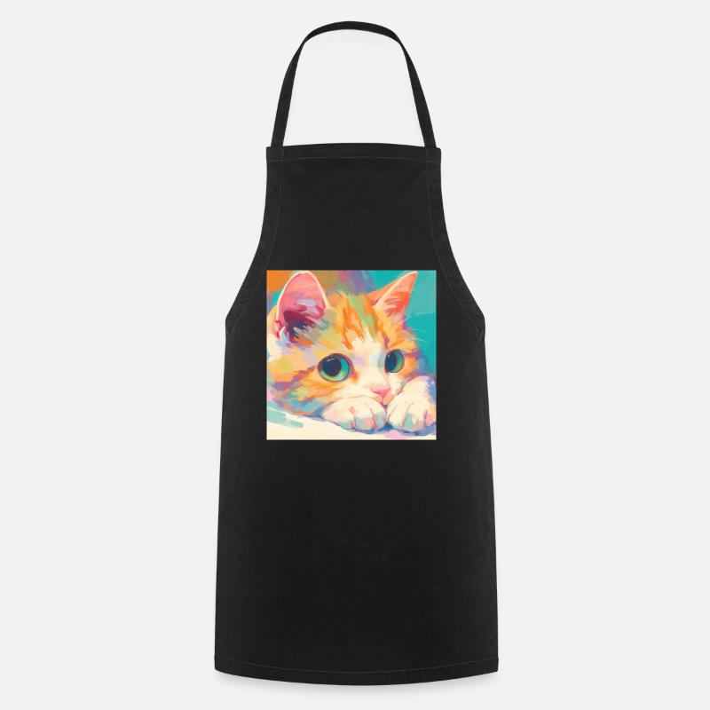 Cat, Cat Motif - Cooking Apron - black