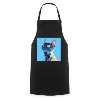 Katze, katzenmotiv - Kochschürze - Schwarz - Vorne - AI Model Male 185 dark (185cm)