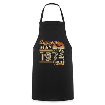 May 1974 Vintage Born Birthday Gift Idea - Cooking Apron - black - Front - AI Model Male 185 dark (185cm)