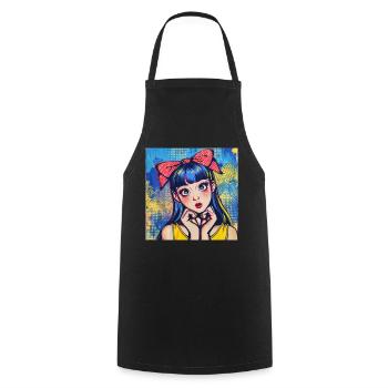 Anime, Fille, Rétro, Waifu, Japon, Années 60 - Tablier de cuisine - noir - Devant - AI Model Male 185 dark (185cm)