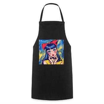 Anime, Girl, Retro, Waifu, Japan, 60s - Cooking Apron - black - Front - AI Model Male 185 dark (185cm)