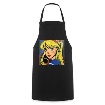 Anime, Fille, Rétro, Waifu, Japon, Années 60 - Tablier de cuisine - noir - Devant - AI Model Male 185 dark (185cm)