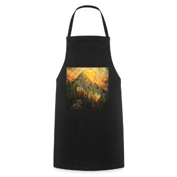 Berge, Landschaft, Natur, Bäume, Sonne - Kochschürze - Schwarz - Vorne - AI Model Male 185 dark (185cm)