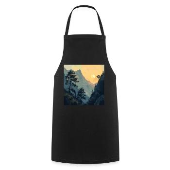 Berge, Landschaft, Natur, Bäume, Sonne - Kochschürze - Schwarz - Vorne - AI Model Male 185 dark (185cm)