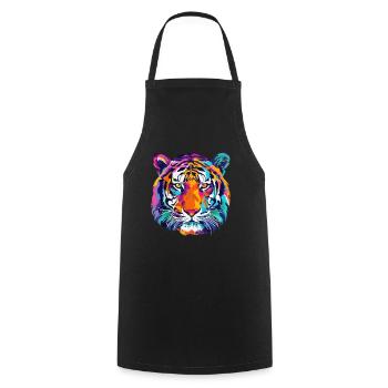 Tiger Multicolored Tiger Head - Cooking Apron - black - Front - AI Model Male 185 dark (185cm)