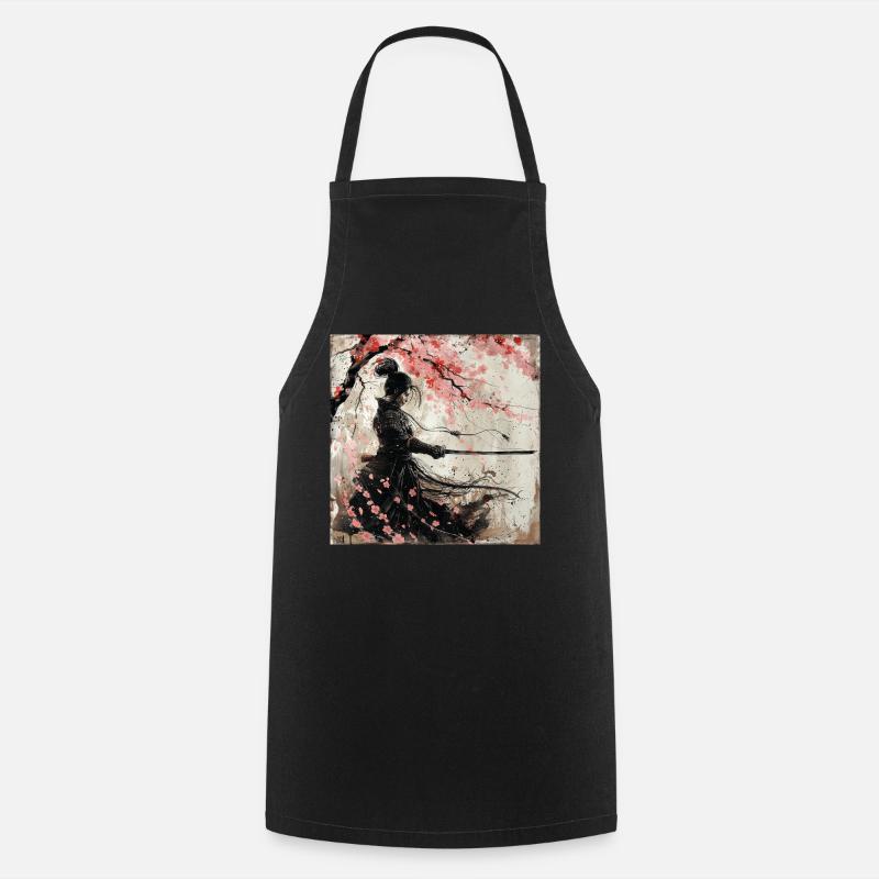Japanisch, Samurai, Kirschblüte, Kunst, Ukiyo-E - Kochschürze - Schwarz
