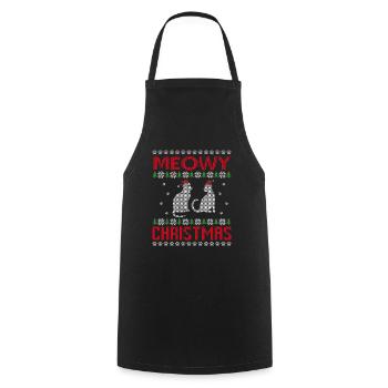 Meowy Christmas, Christmas Pajama - Cooking Apron - black - Front - AI Model Male 185 dark (185cm)