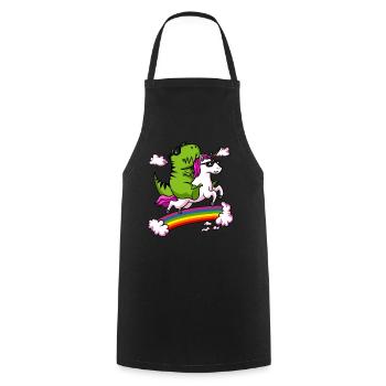 T-Rex Dinosaure Equitation Unicorn Magical Rainbow - Tablier de cuisine - noir - Devant - AI Model Male 185 dark (185cm)