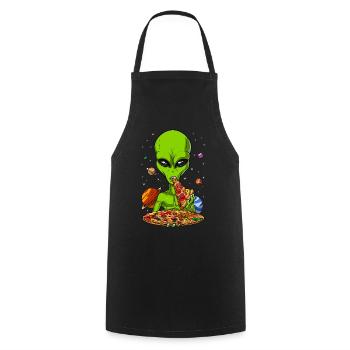 Space Alien Eating Pizza - Cooking Apron - black - Front - AI Model Male 185 dark (185cm)