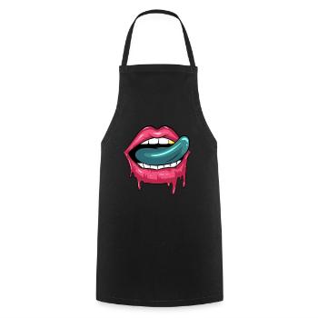 Zombie Undead Mouth Tongue Lipstick Design - Cooking Apron - black - Front - AI Model Male 185 dark (185cm)