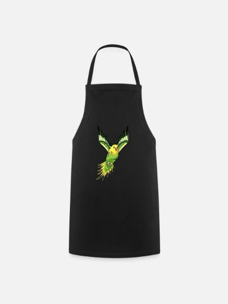 Beautiful colorful budgie is flying. design - Cooking Apron - black