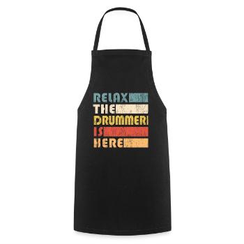 Relax The Drummer is Here Funny Saying Vintage - Cooking Apron - black - Front - AI Model Male 185 dark (185cm)