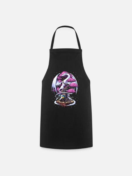 Japanese Dragon Cherry Blossom - Cooking Apron - black