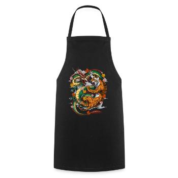 Tigre dragon japonais - Tablier de cuisine - noir - Devant - AI Model Male 185 dark (185cm)