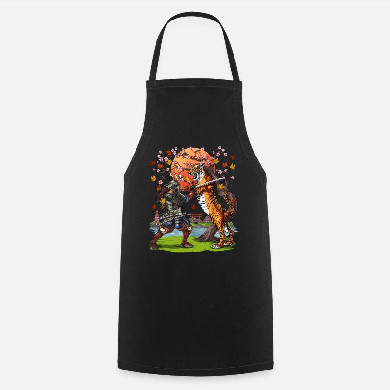 Tigre samouraï japonais - Tablier de cuisine - noir