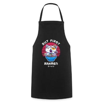 But First Ramen Katze Japan Kawaii - Kochschürze - Schwarz - Vorne - AI Model Male 185 dark (185cm)