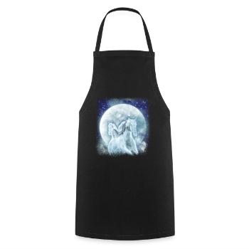 White horses in the moonlight riding horse - Cooking Apron - black - Front - AI Model Male 185 dark (185cm)