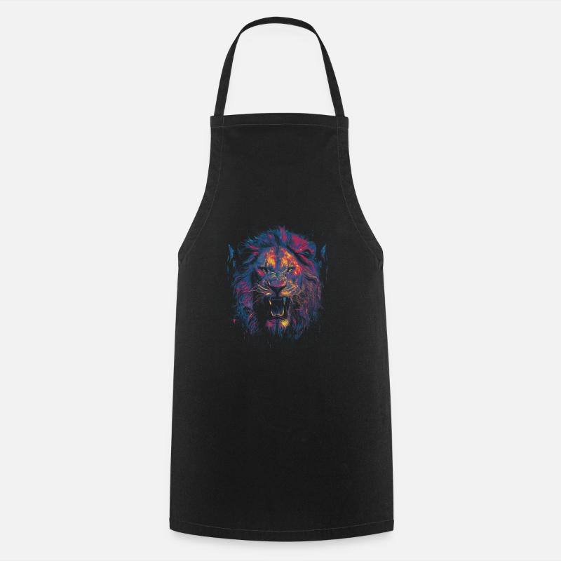 Coloured lion's head - Cooking Apron - black