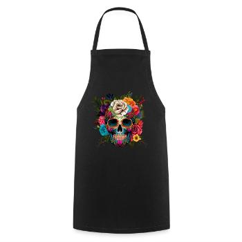 Día de Muertos Sugar Skull Mexican Skull - Cooking Apron - black - Front - AI Model Male 185 dark (185cm)
