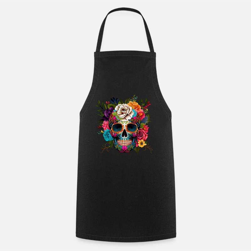 Día de Muertos Crâne de sucre Crâne mexicain - Tablier de cuisine - noir