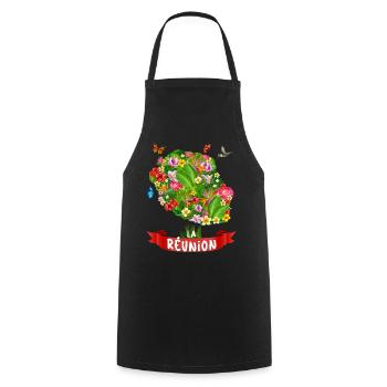 Ile de la Réunion Fleurs Plantes Tropicales - Tablier de cuisine - noir - Devant - AI Model Male 185 dark (185cm)
