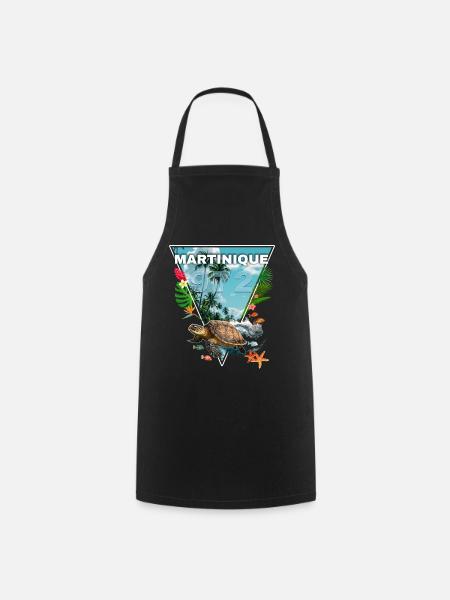 Martinique 972 Fleurs Tropicales Tortue Cadeau - Tablier de cuisine - noir