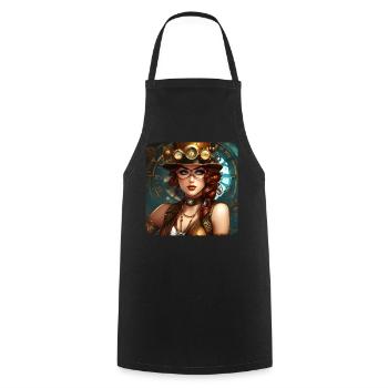 Sexy Steampunk Girl mit Hut und Uhr - Kochschürze - Schwarz - Vorne - AI Model Male 185 dark (185cm)