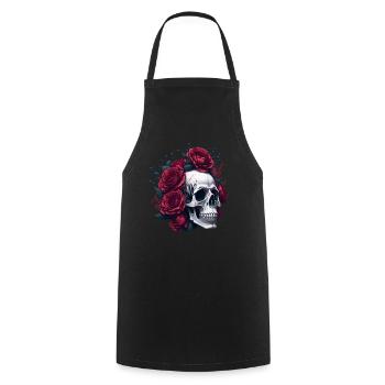 Tête de mort et Roses fleurs rouges gothique - Tablier de cuisine - noir - Devant - AI Model Male 185 dark (185cm)