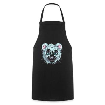 Cute Anime Style Snow Leopard Kawaii - Cooking Apron - black - Front - AI Model Male 185 dark (185cm)