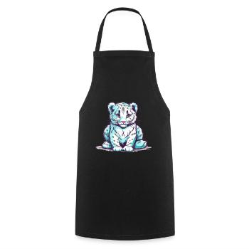 Cute Anime Style Snow Leopard Kawaii - Cooking Apron - black - Front - AI Model Male 185 dark (185cm)