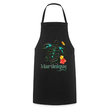 Martinique 972 Tropical Hibiscus Sea Turtle - Cooking Apron - black - Front - AI Model Male 185 dark (185cm)