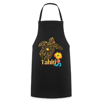 Tahitian Tribal Tortoise Flowers Tropical Hibisicus - Cooking Apron - black - Front - AI Model Male 185 dark (185cm)