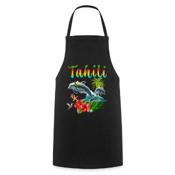 Tahiti Delphin Hibiskus Kolibri Kokospalme - Kochschürze - Schwarz - Vorne - AI Model Male 185 dark (185cm)