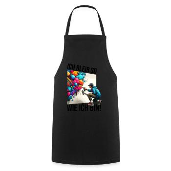 ich bleibe so wie ich bin Street Art Graffiti - Kochschürze - Schwarz - Vorne - AI Model Male 185 dark (185cm)
